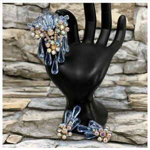 Verified Juliana D&E DeLizza Elster Floret Pentagon Rhinestones Brooch Earrings